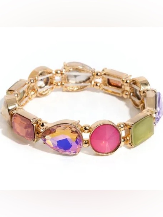 paparazzi Jewelry - paparazzi Gold Multicolor Crystal Bracelet with Pink & Purple Accents New